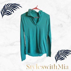 Champion Teal Green Workout Top ,Chest Zipper and long-sleeved with thumb holes